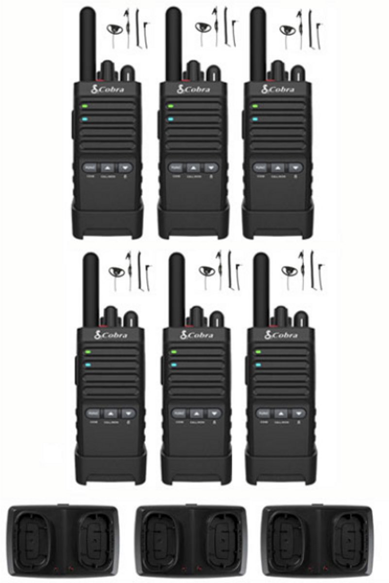 Set van 6 Cobra PX650 UHF PMR446 portofoons met D-shape oortje