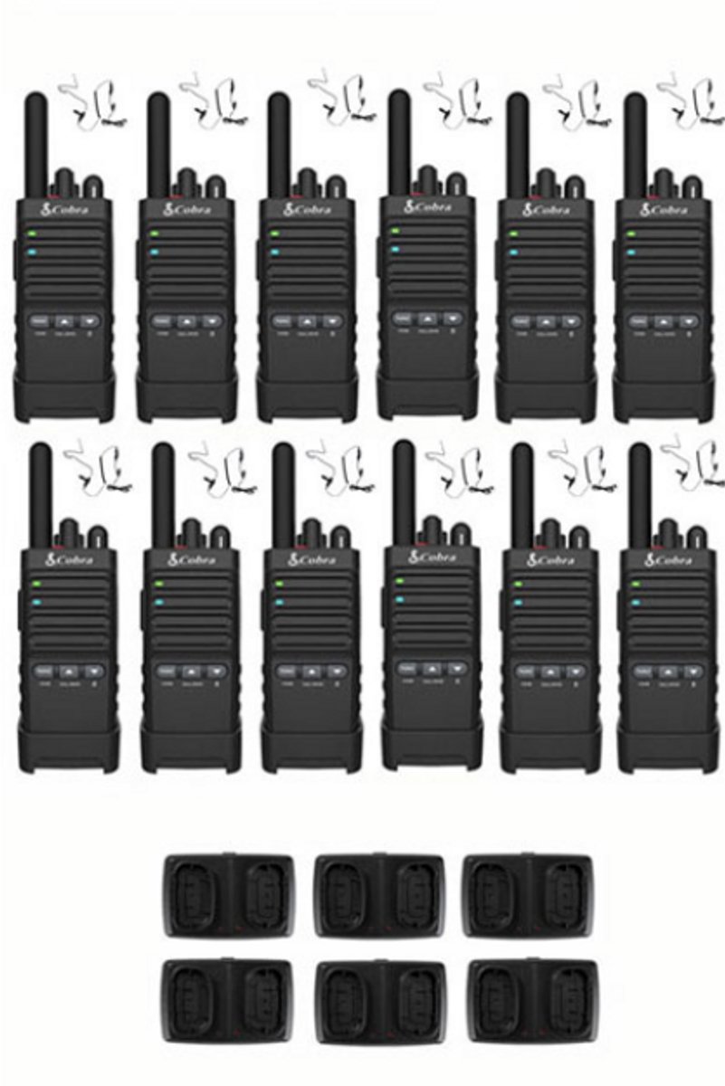 Set van 12 Cobra PX650 UHF PMR446 portofoons met beveiliging oortje