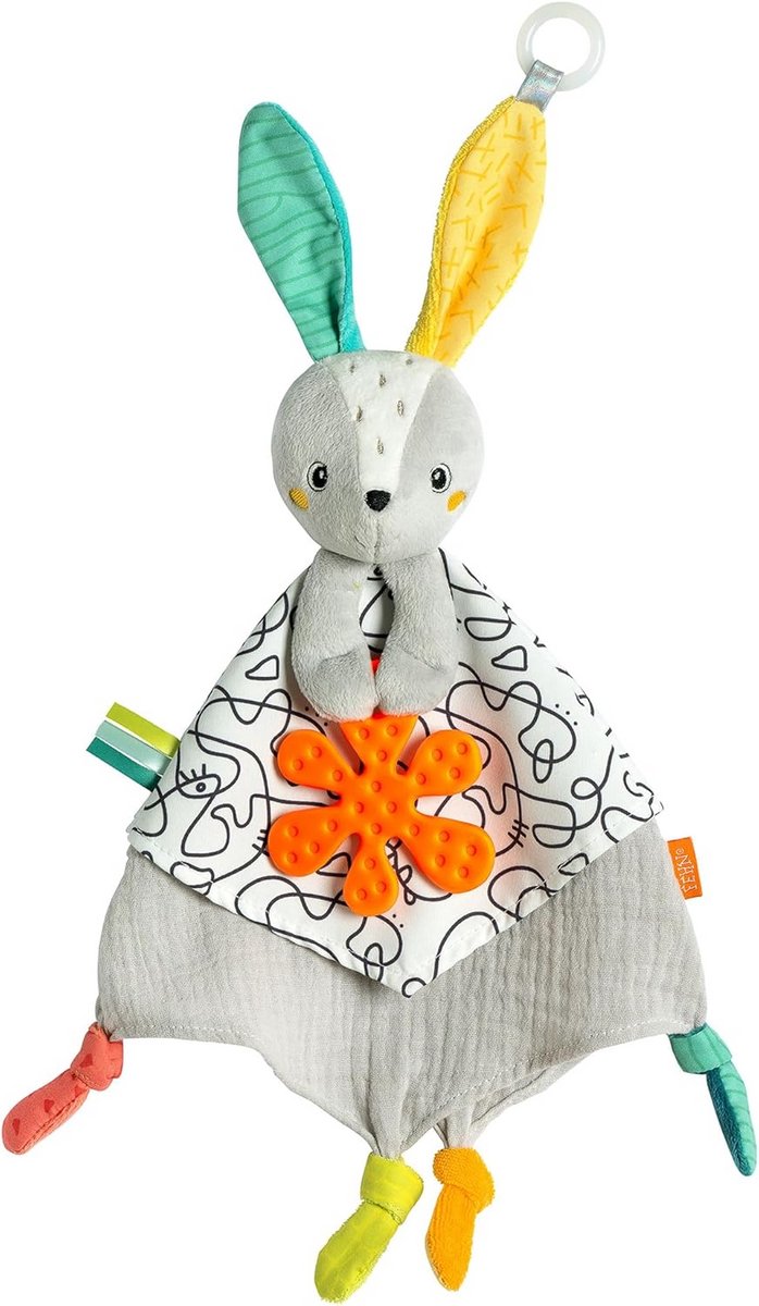 Activiteit Knuffeldoekje Hase met Rammelaar, Bijtring & Knispermateriaal - Voor Baby's en Peuters
