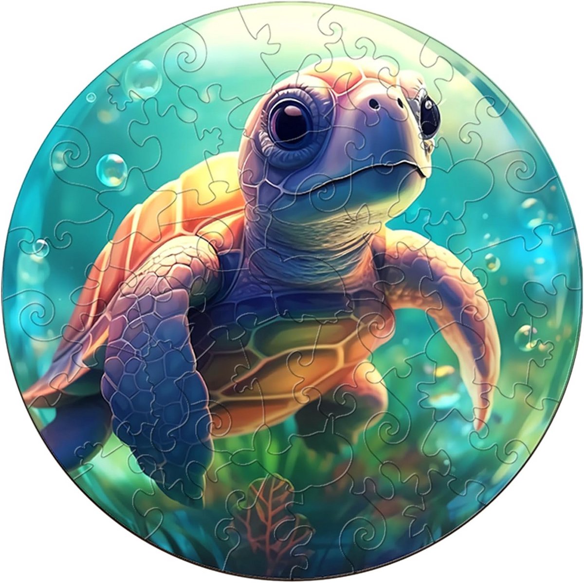Houten Puzzel Schildpad 50 Stukjes - Unieke Vormpuzzel voor Kinderen met Mooie Geschenkdoos