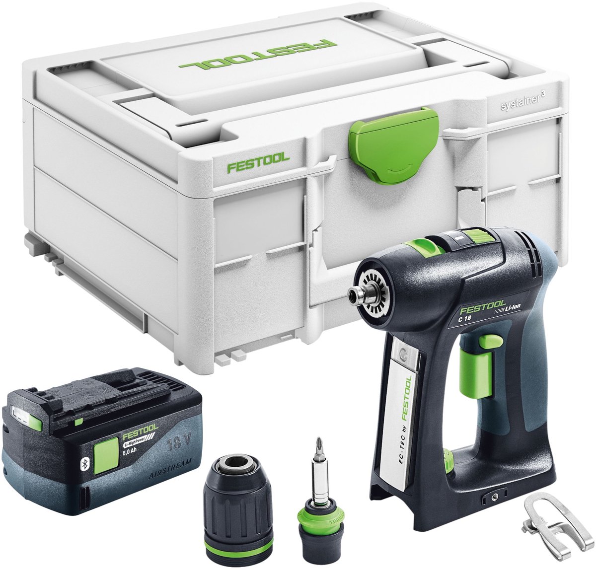 Festool C 18-Basic accuschroefboormachine 18 V 45 Nm borstelloos + 1x accu 5.0 Ah + systainer - zonder oplader