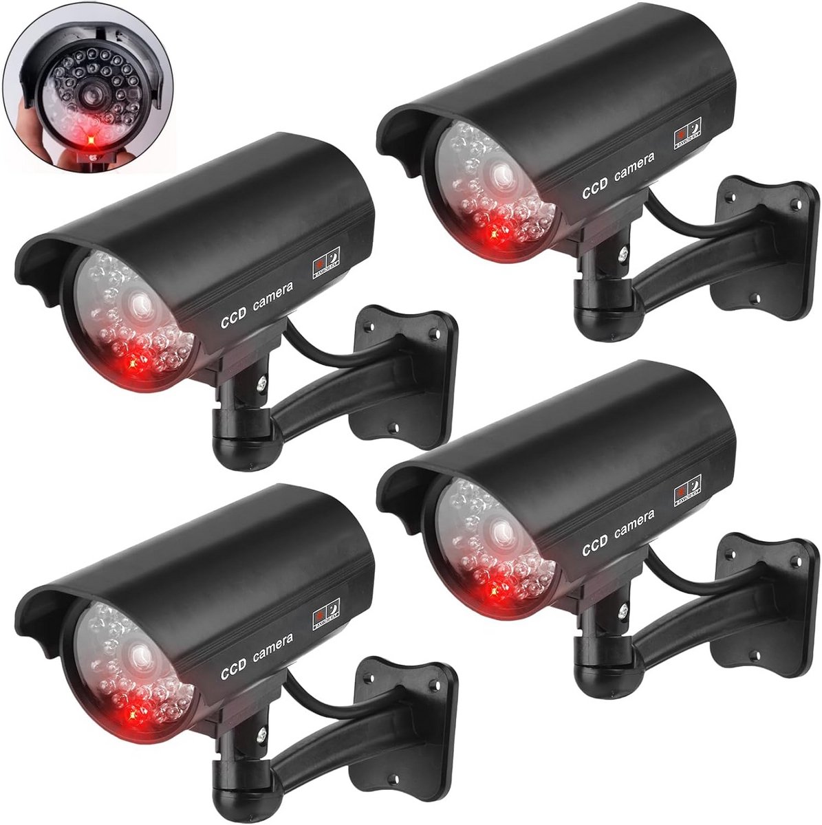 4 stuks Nep Beveiligingscamera Buiten en Binnen met Knipperende LED - Dummy Camera Zwart