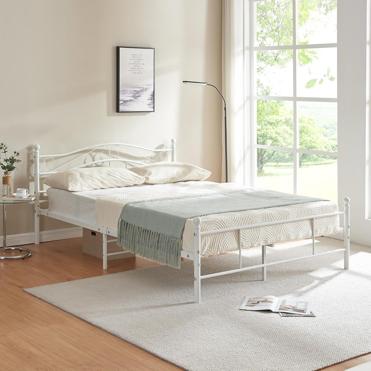 Stalen Tweepersoonsbed Twijfelaar met Lattenbodem 140x200 Wit Vintage Design