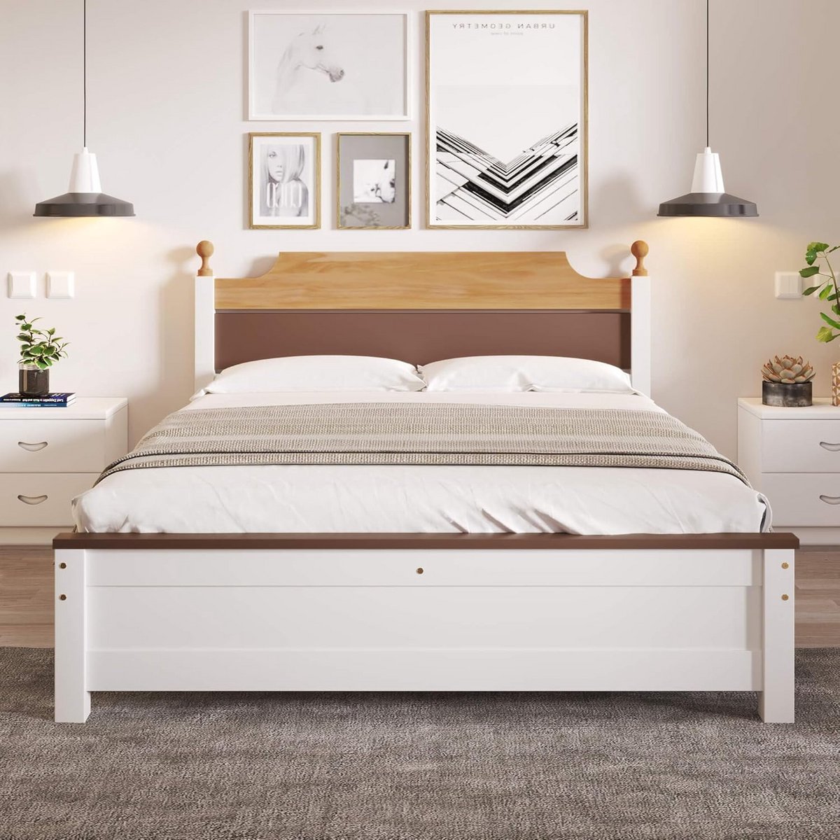 Tweepersoonsbed Hout 140x200 cm Wit - Inclusief Lattenbodem - Stevig Grenen Frame