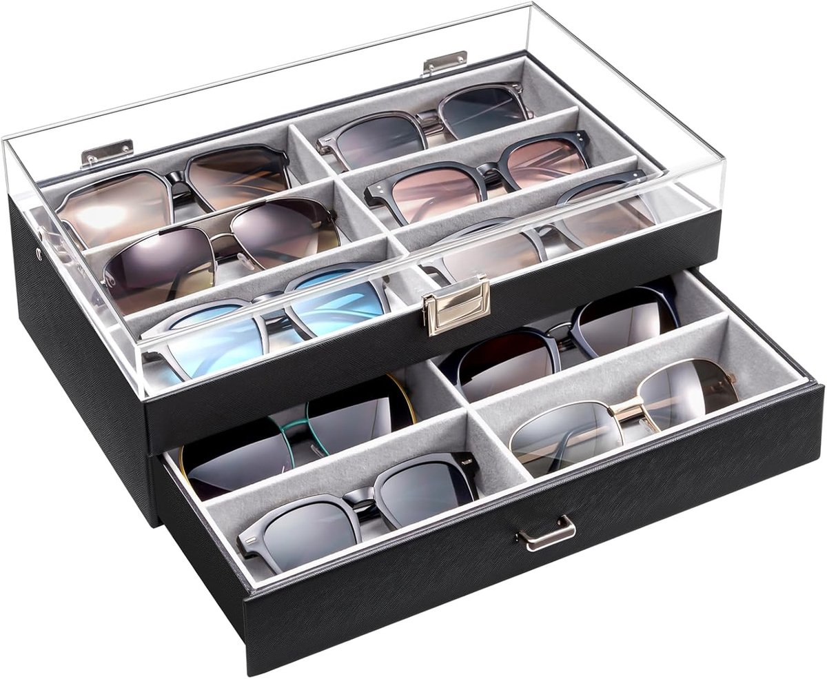Brillen Organizer - Opbergdoos voor 12, Zonnebrillen - Brillenhouder met 12 Compartimenten - 18 x 25 x 40 cm - Brillendoos - Transparente zwart - van Imperatoris