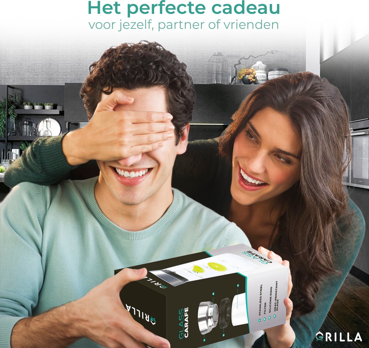 Grilla Karaf – Waterkan met Deksel en Filter – Waterkaraf – Glas – 1000ml — cadeau in Koken & Dineren - foto 4