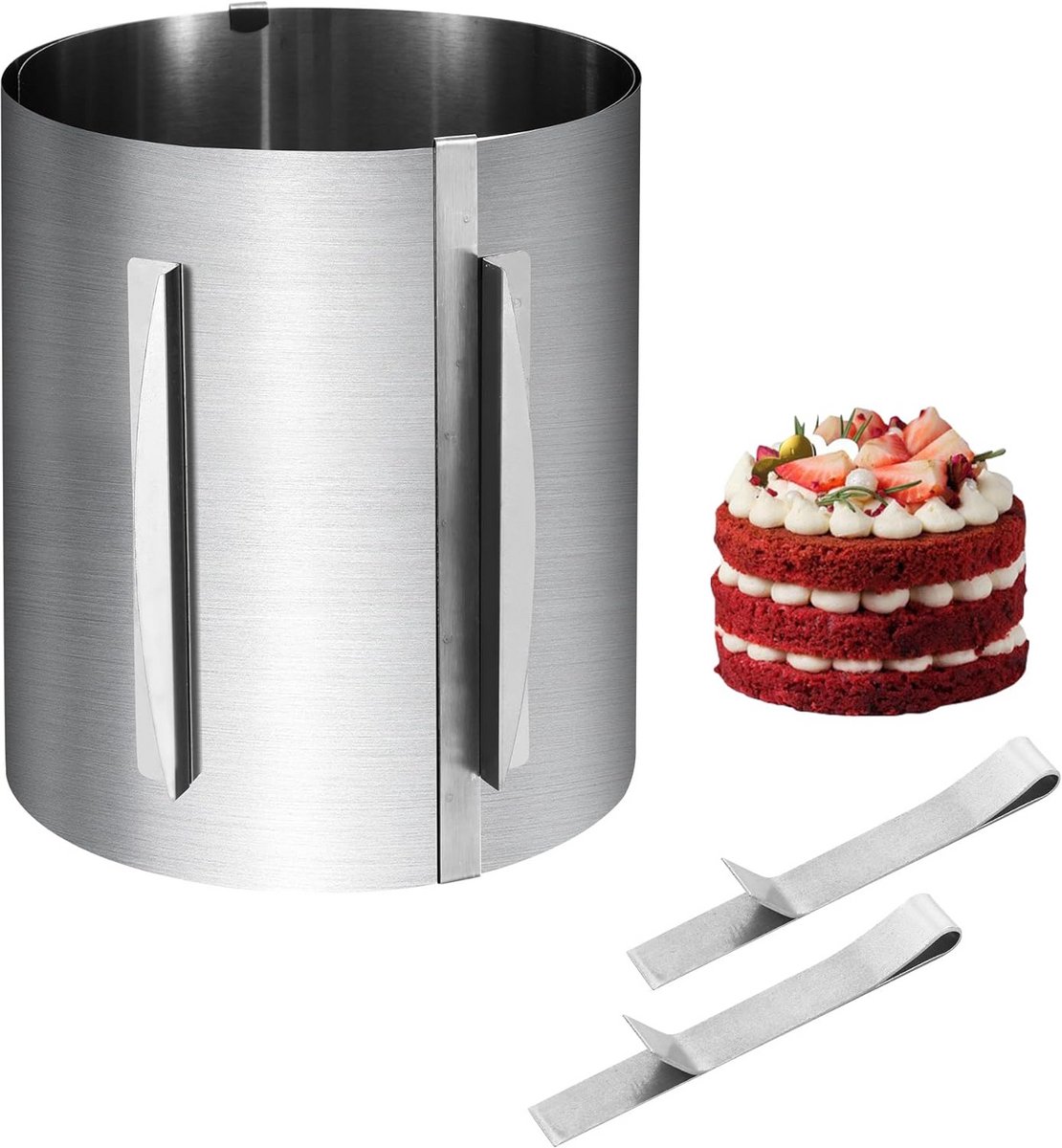 Verstelbare taartring hoogte 20 cm roestvrij staal diameter 16-30 cm