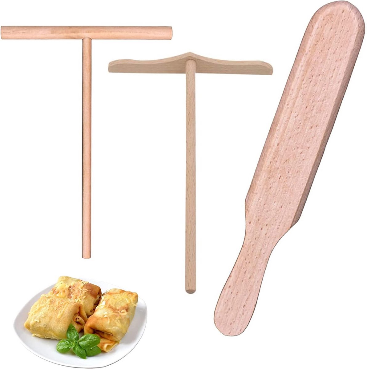 Houten Spatelset voor Pannenkoeken en Crêpes - 3-delig Beukenhout Keukengerei