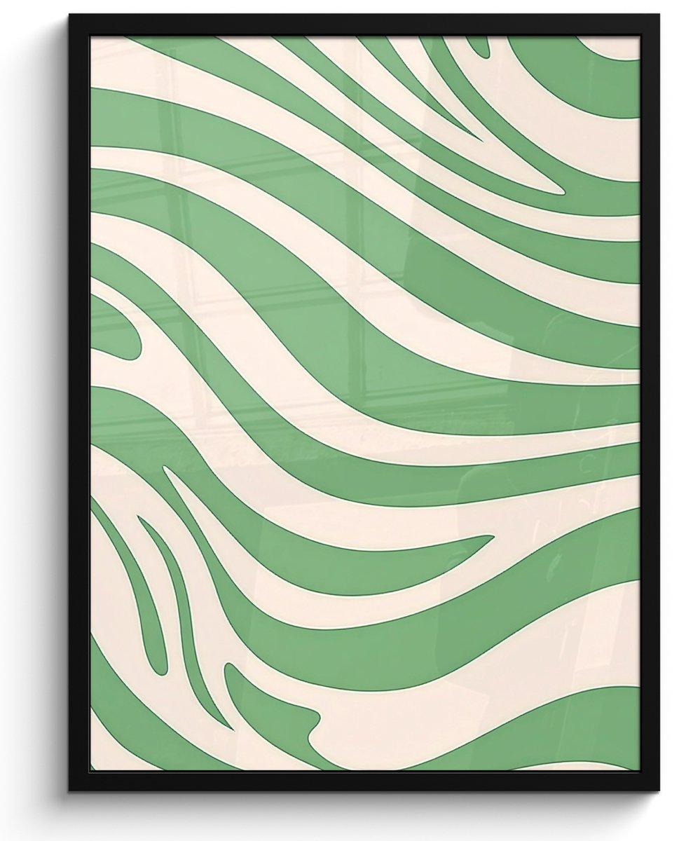 FrameYourWall Poster in lijst - Fotolijst 50x70 cm - Posters - Zebrapatroon - Groen - Retro - Posterlijst zwart - Decoratie - Wanddecoratie woonkamer - Muurdecoratie slaapkamer