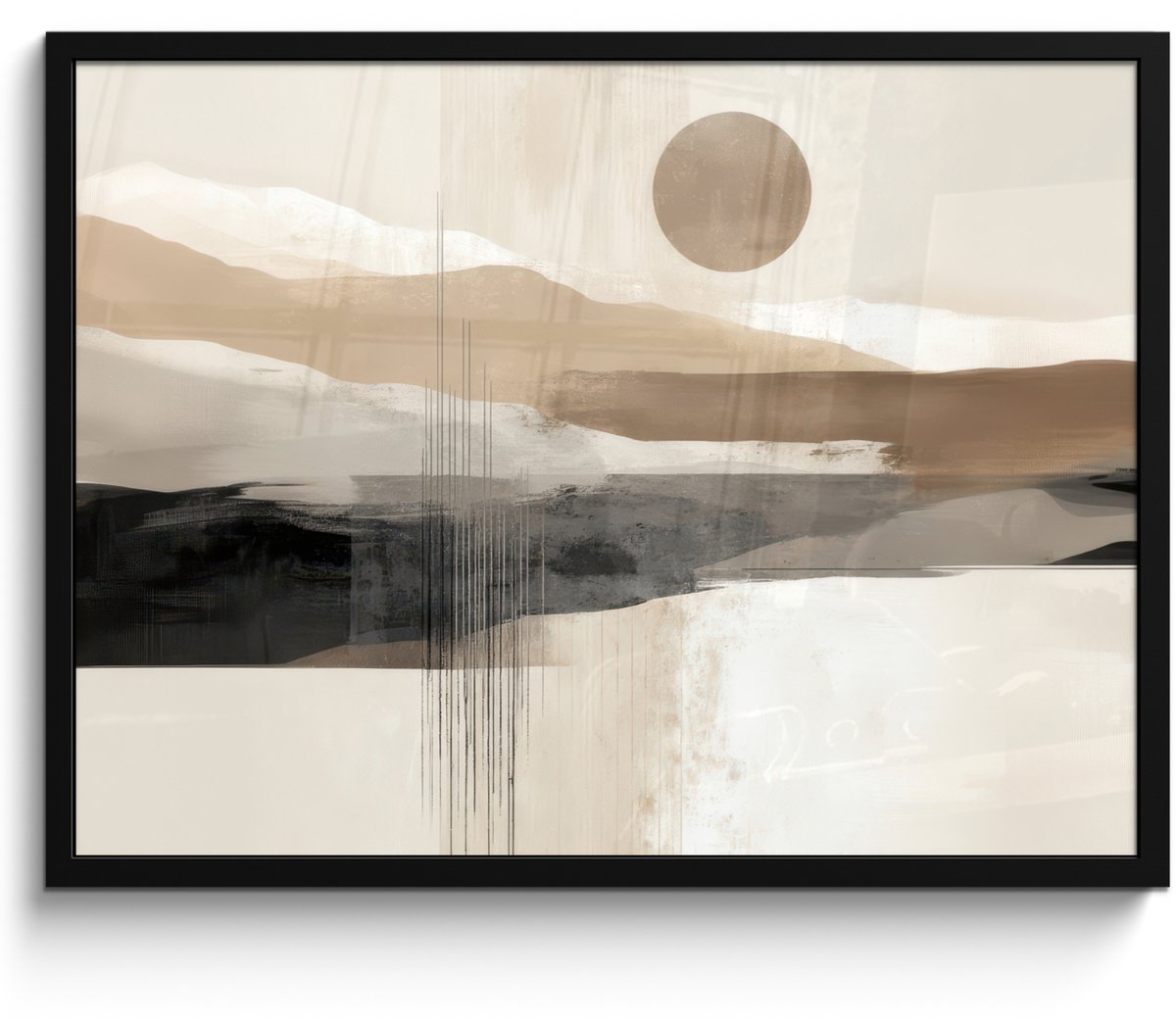 FrameYourWall Poster in lijst - Fotolijst 70x50 cm - Posters - Minimalistisch - Landschap - Dimensie - Posterlijst zwart - Decoratie - Wanddecoratie woonkamer - Muurdecoratie slaapkamer Landschap - Zon - Abstract