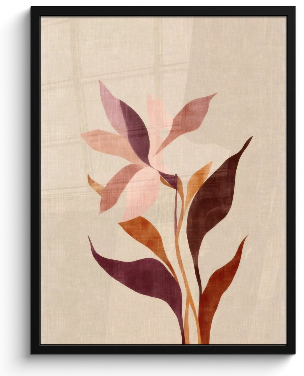FrameYourWall Poster in lijst - Fotolijst 50x70 cm - Posters - Bloemen - Blaadjes - Minimalistisch - Roze - Posterlijst zwart - Decoratie - Wanddecoratie woonkamer - Muurdecoratie slaapkamer Bloem - Blaadjes