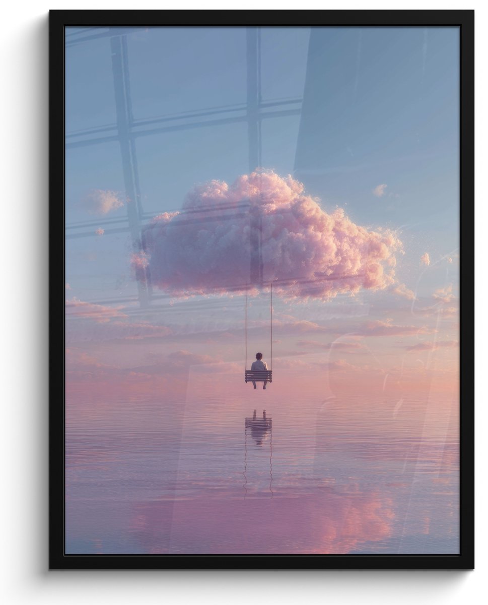 FrameYourWall Poster in lijst - Fotolijst 50x70 cm - Posters - Wolk - Schommel - Kleurrijke lucht - Posterlijst zwart - Decoratie - Wanddecoratie woonkamer - Muurdecoratie slaapkamer