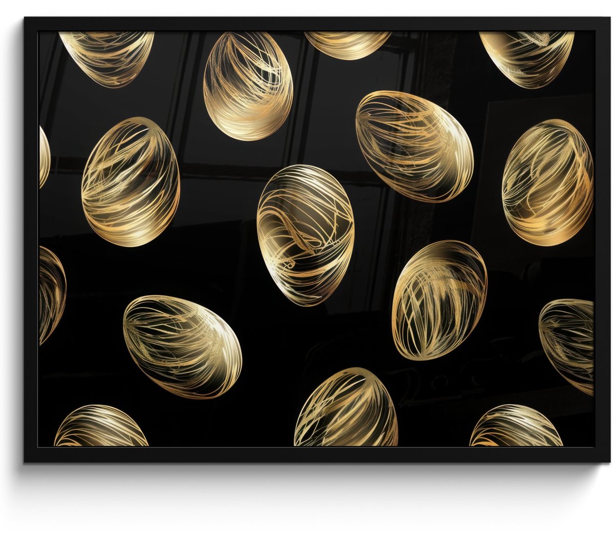 FrameYourWall Poster in lijst - Fotolijst 70x50 cm - Posters - Eieren - Goud - Patroon - Posterlijst zwart - Decoratie - Wanddecoratie woonkamer - Muurdecoratie slaapkamer Pasen