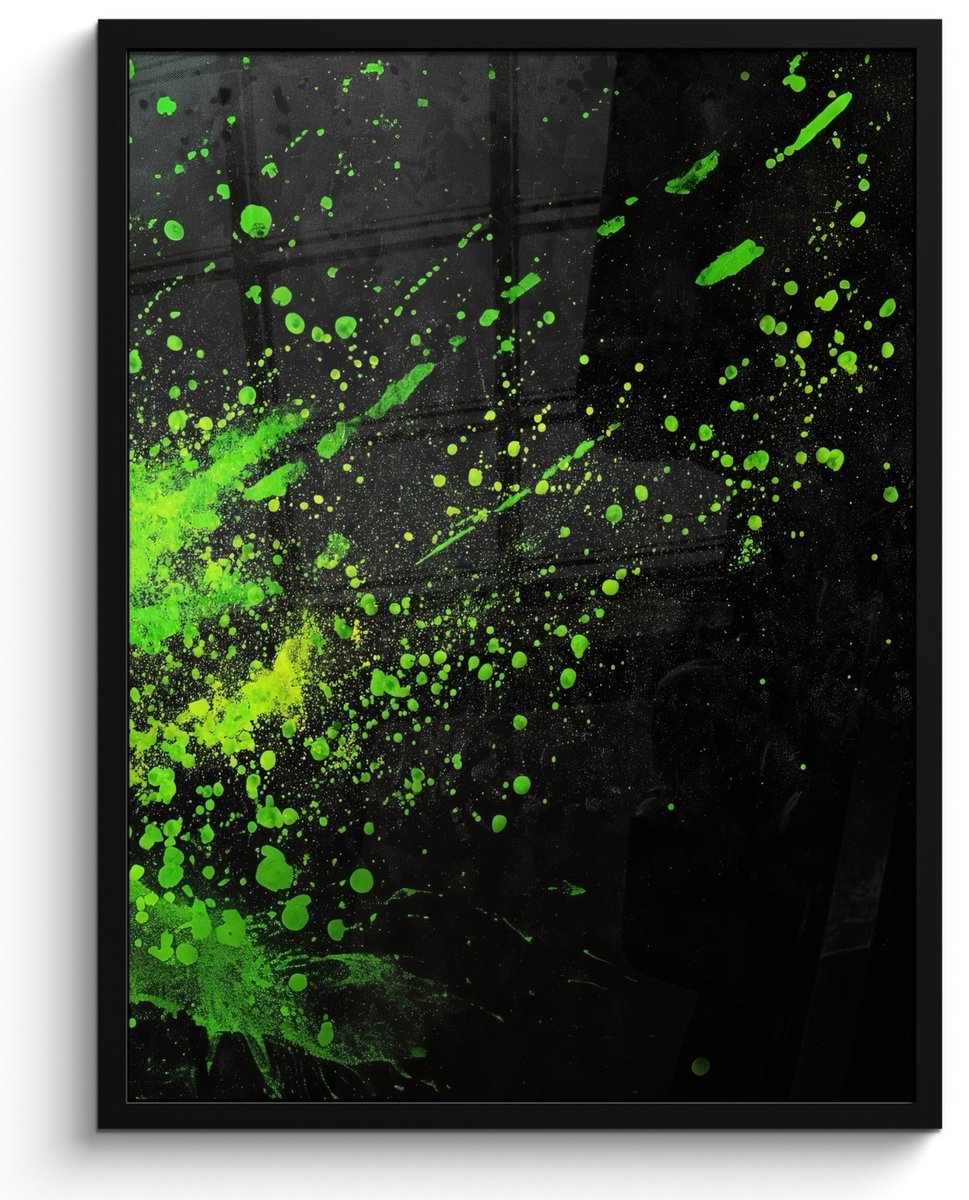 FrameYourWall Poster in lijst - Fotolijst 50x70 cm - Posters - Gaming - Spetters - Groen - Chaotisch - Groen - Posterlijst zwart - Decoratie - Wanddecoratie woonkamer - Muurdecoratie slaapkamer