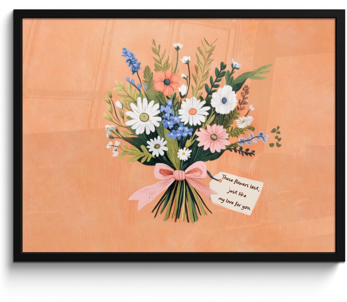 FrameYourWall Poster in lijst - Fotolijst 70x50 cm - Posters - Boeket - Strikje - Quote - Posterlijst zwart - Decoratie - Wanddecoratie woonkamer - Muurdecoratie slaapkamer Boeket - Kaartje