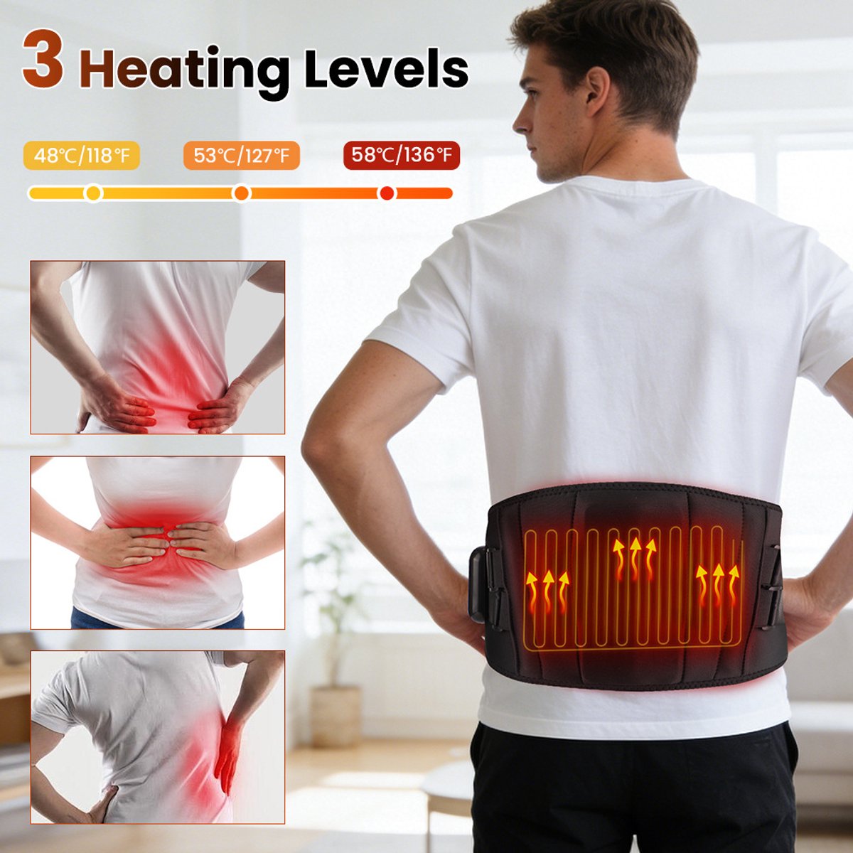 WK Draadloze Verwarmde Massage Tailleband – 2 Motoren – 3 Warmtestanden (48–58℃) – Infrarood Snelle Verwarming – 15 Min Timer – Buik- & Lendenondersteuning – Oplaadbaar via Type-C — cadeau in Verzorging - foto 6