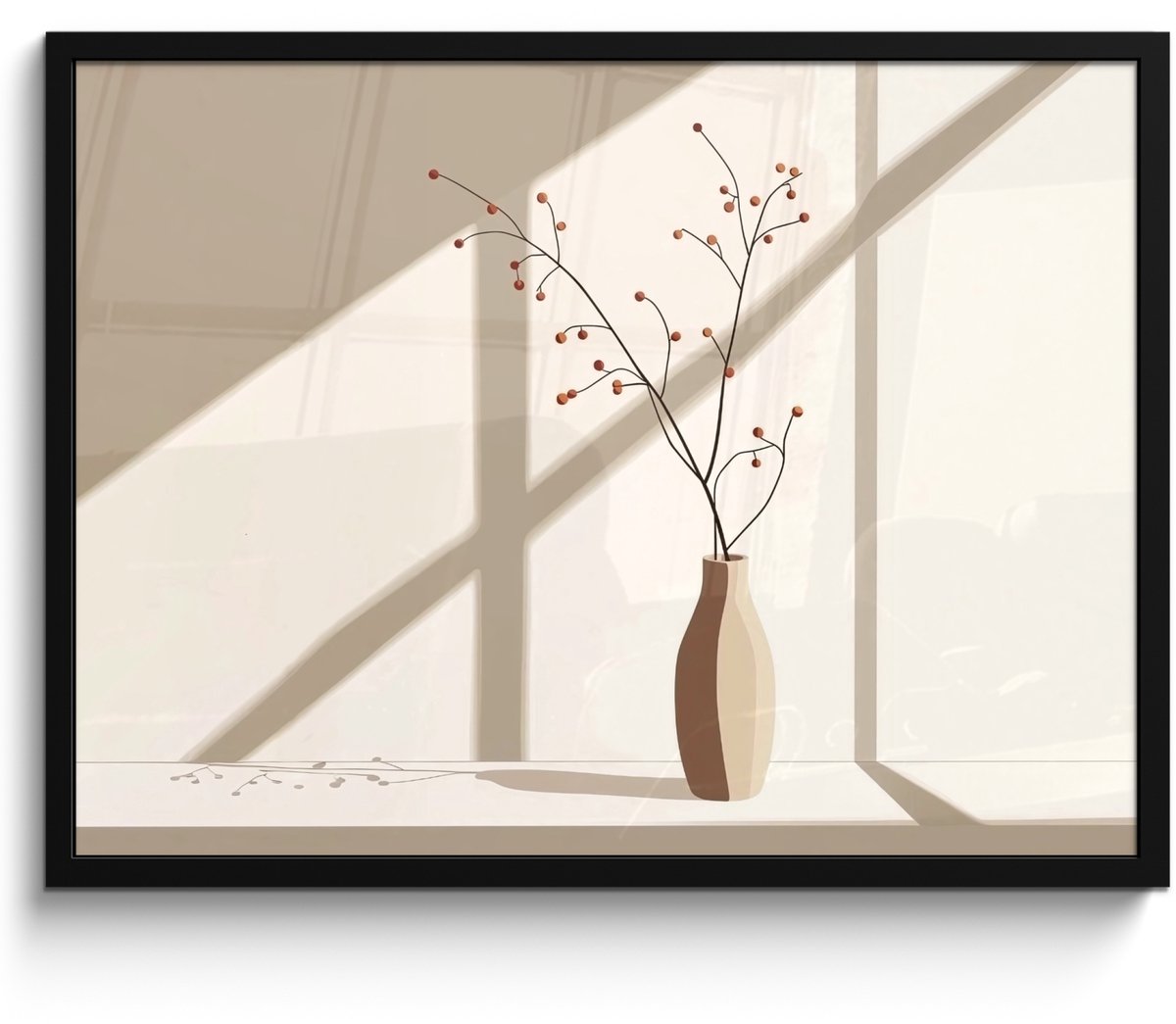 FrameYourWall Poster in lijst - Fotolijst 70x50 cm - Posters - Vaas - Takken - Bessen - Minimalistisch - Posterlijst zwart - Decoratie - Wanddecoratie woonkamer - Muurdecoratie slaapkamer