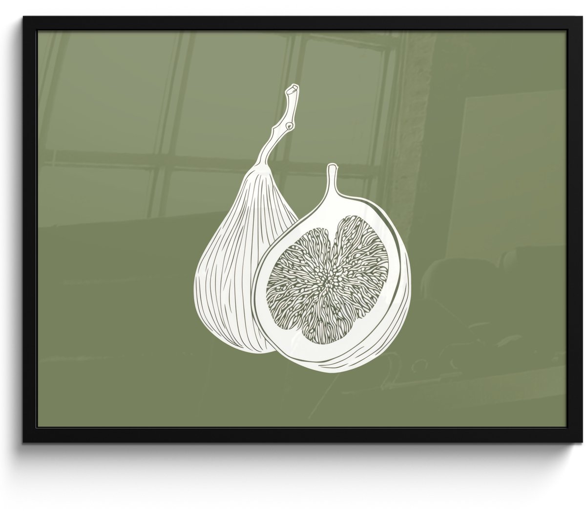 FrameYourWall Poster in lijst - Fotolijst 70x50 cm - Posters - Vijgen - Minimalistisch - Getekend - Mosgroen - Posterlijst zwart - Decoratie - Wanddecoratie woonkamer - Muurdecoratie slaapkamer