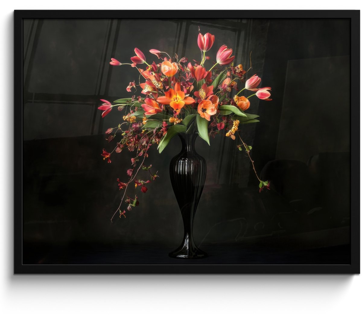 FrameYourWall Poster in lijst - Fotolijst 70x50 cm - Posters - Sierlijk - Boeket - Vaas - Posterlijst zwart - Decoratie - Wanddecoratie woonkamer - Muurdecoratie slaapkamer Boeket - Bloemen 5
