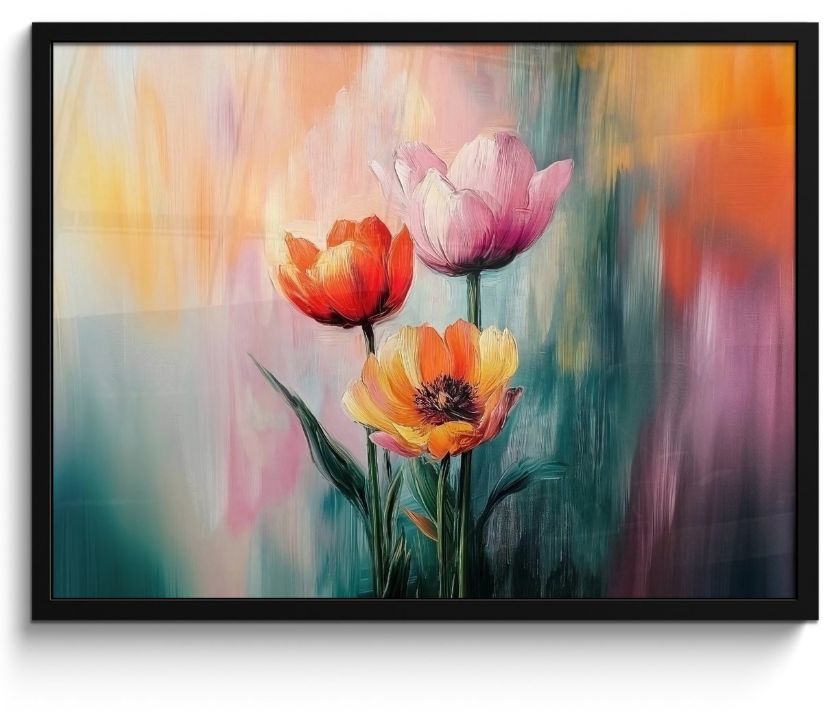 FrameYourWall Poster in lijst - Fotolijst 70x50 cm - Posters - Dromerig - Bloemen - Verfijnde details - Posterlijst zwart - Decoratie - Wanddecoratie woonkamer - Muurdecoratie slaapkamer Bloemen - Kleurrijk