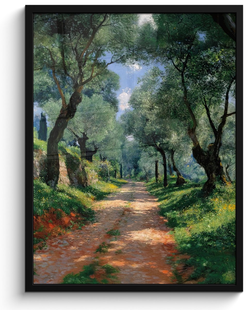FrameYourWall Poster in lijst - Fotolijst 50x70 cm - Posters - Pad - Bomen - Schaduw - Posterlijst zwart - Decoratie - Wanddecoratie woonkamer - Muurdecoratie slaapkamer