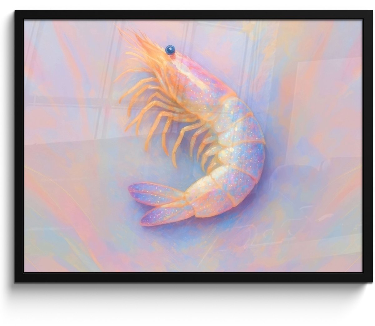 FrameYourWall Poster in lijst - Fotolijst 70x50 cm - Posters - Garnaal - Subtiele structuur - Blauw - Roze - Posterlijst zwart - Decoratie - Wanddecoratie woonkamer - Muurdecoratie slaapkamer