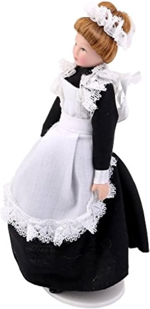 1:12 Schaal Victoriaans Poppenhuis Meid in Zwarte Jurk Miniatuur