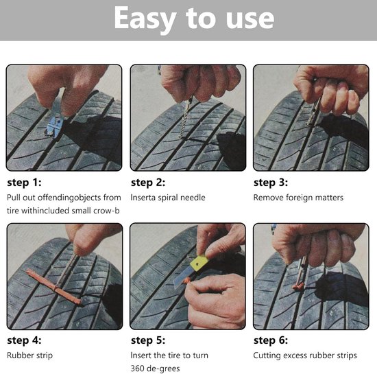 42-delige Bandenreparatieset voor Noodgevallen - Tubeless Stekker Gereedschap voor Auto, Motorfiets en Fiets — afbeelding 4