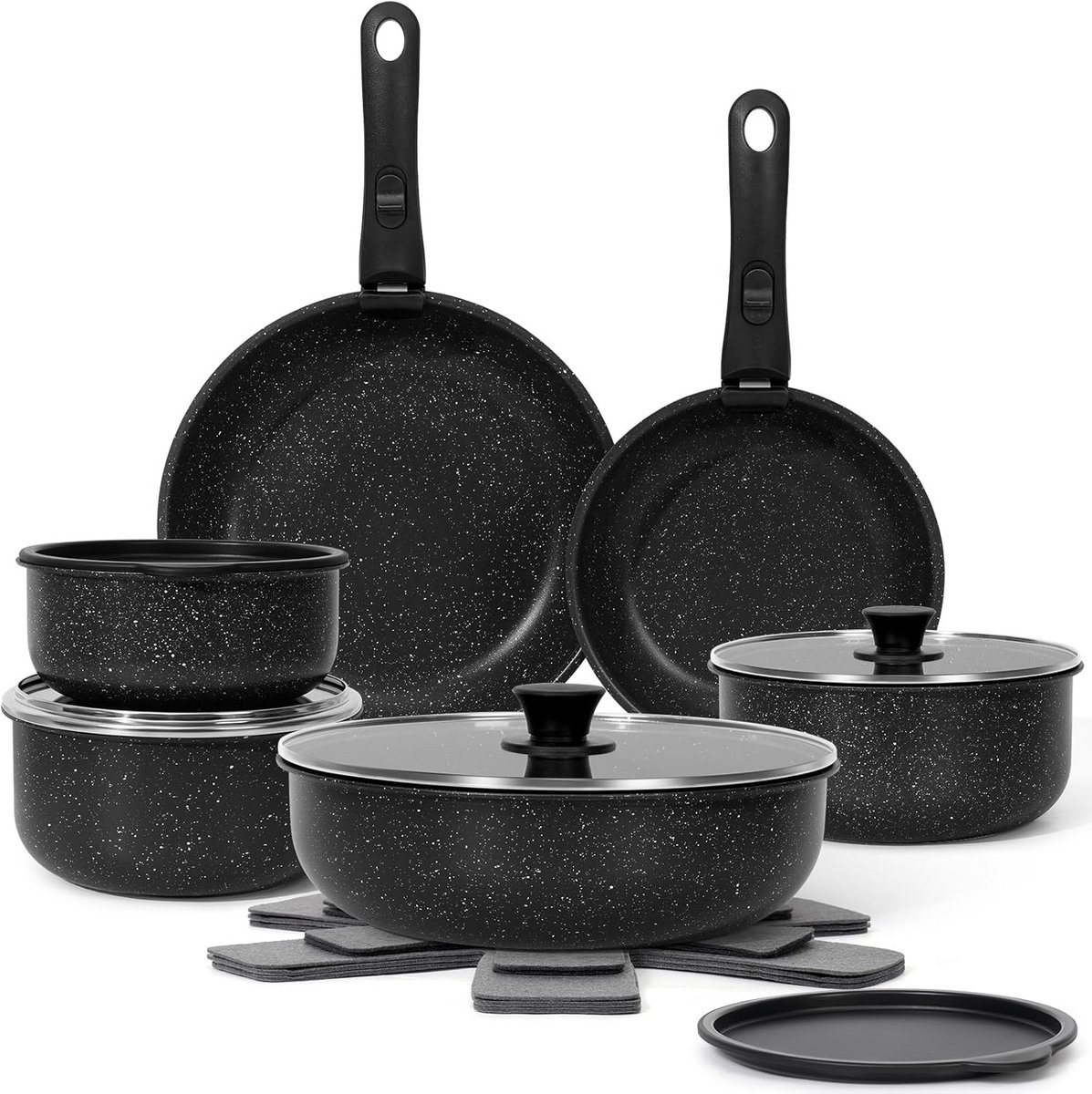 Complete 17-delige Pannenset - Anti-aanbak Kookgerei met Afneembaar Handvat - Inductie & Ovenbestendig