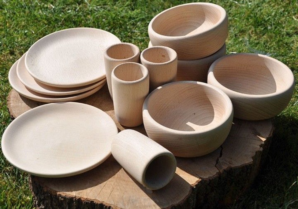 Cosy theeservies natuurlijk hout 12-delig voor rollenspel en modderkeuken.