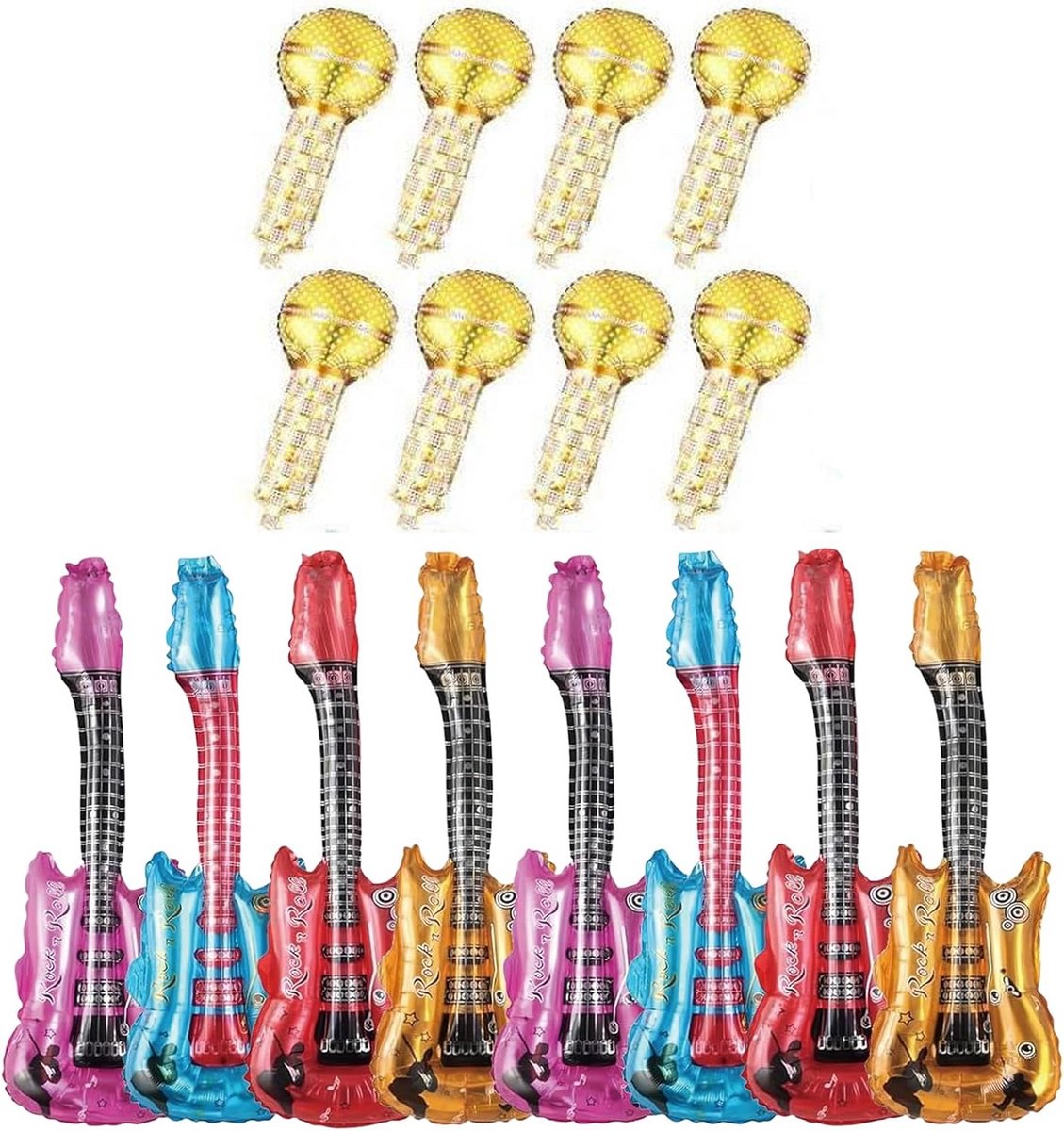 Set van 8 Opblaasbare Muziekinstrumenten: Gitaren en Microfoons voor Feestjes