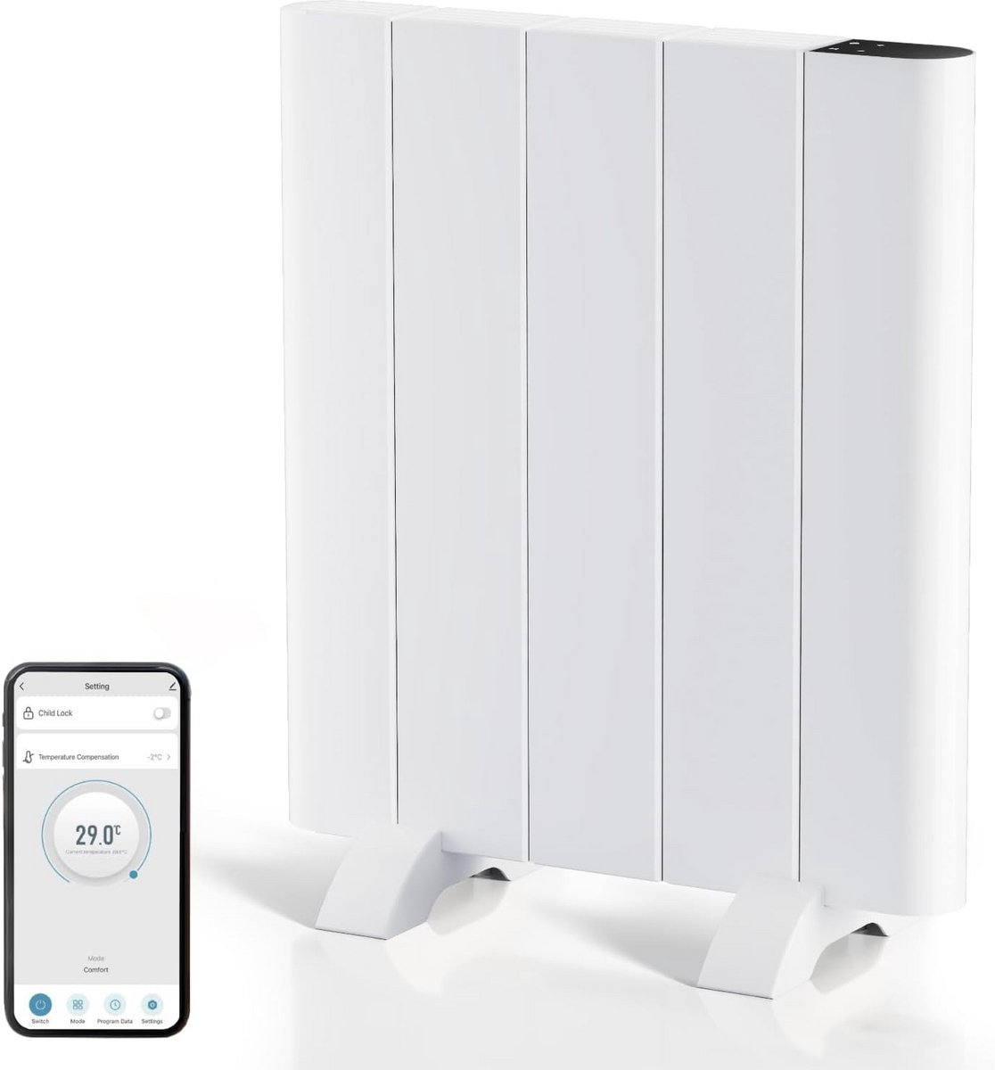 Energiezuinige Elektrische Convectorverwarming 700W met LCD en Weektimer, Wand of Vrijstaand