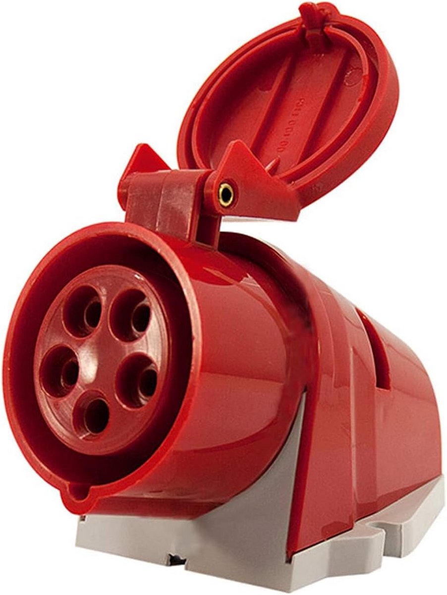 Wandcontactdoos - Stopcontact - Stroom Aansluiten - Schroefloze Klemmen - 16A 5p 400V - Rood