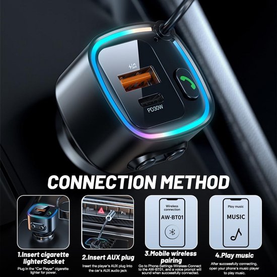 Bluetooth Auto Adapter met 30W PD Snelladen en AUX Ingang | bol