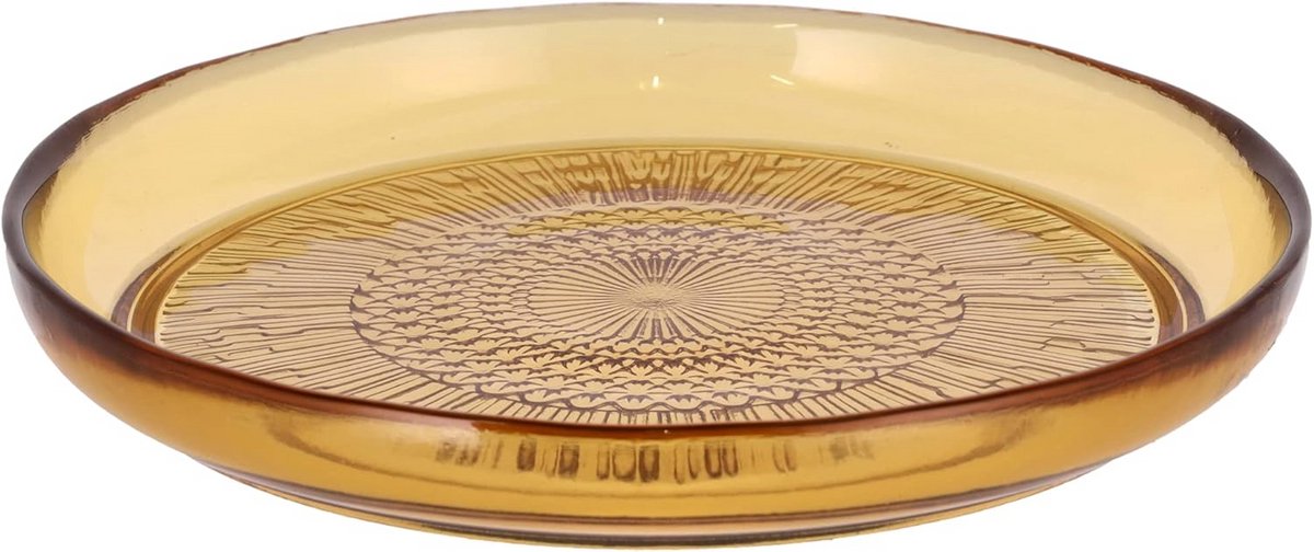 Glazen Bord Amber 18 cm Geribbeld Design