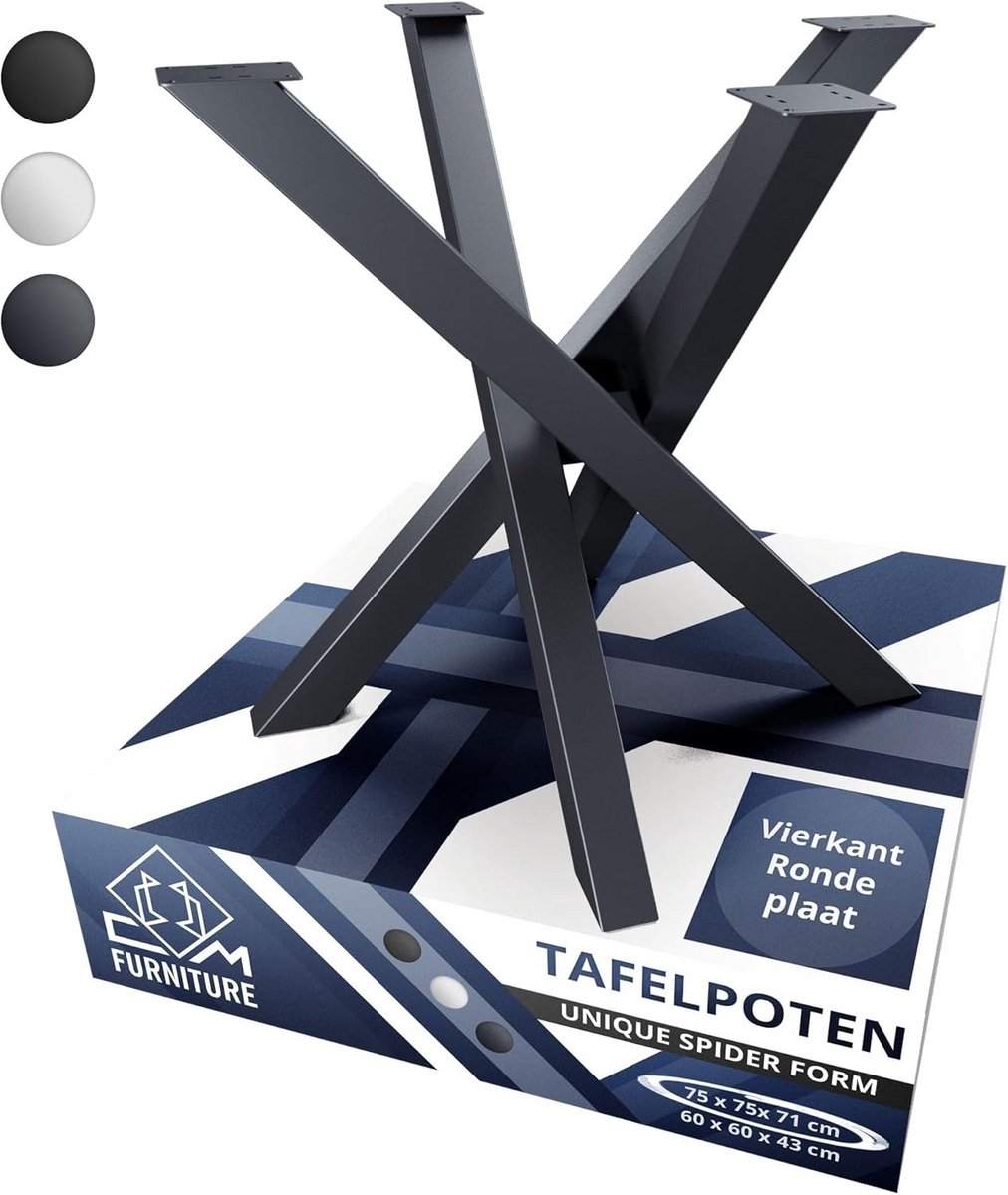 Tafelonderstel Spider Hoogte 71cm voor Ronde en Vierkante Bladen Rechte Montage