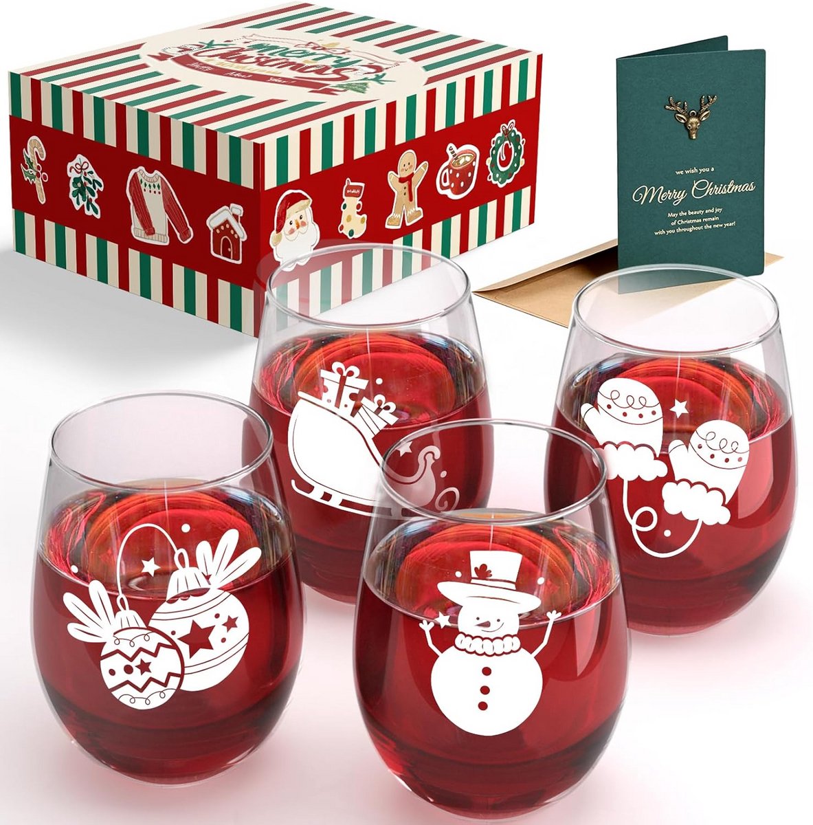 Set van 4 Kerst Wijnglazen voor Glühwein - Feestelijke Drinkglazen 520 ml