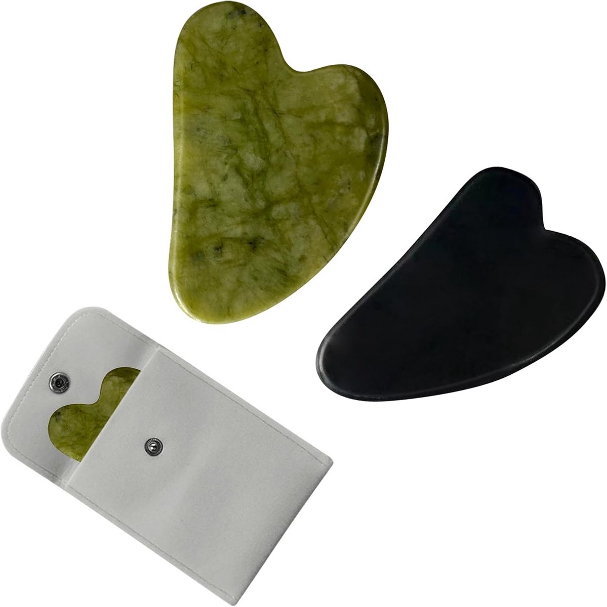 Gua Sha Set Jade en Rozenkwarts voor Gezichtsmassage en Schoonheid