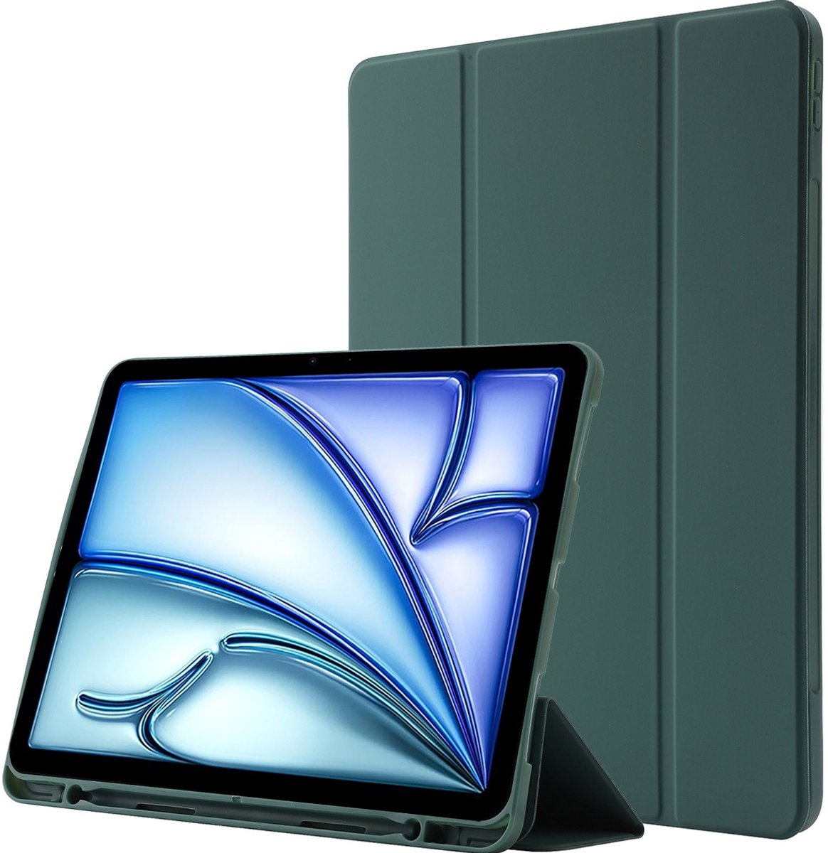 Mobigear Tablethoes geschikt voor Apple iPad Air 11 Inch (2026) Hoes TPU,Kunstleer | Mobigear Tri-Fold Gel Bookcase + Stylus Houder - Groen
