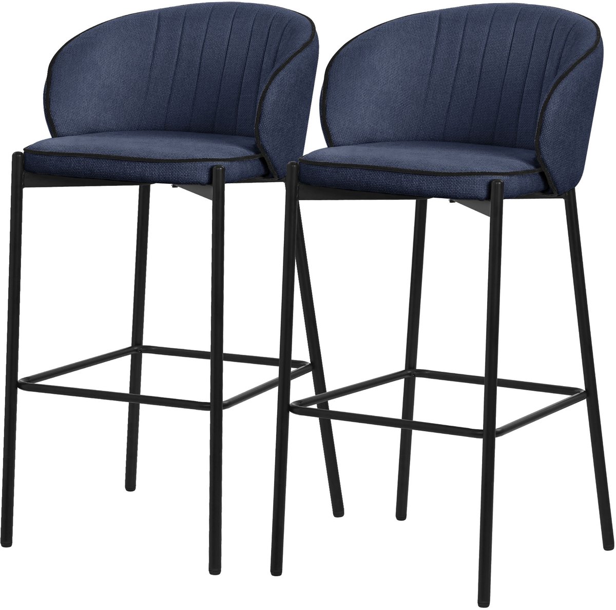 ml-design barkrukken set van 2 donkerblauw stoffen bekleding 76cm comfortabele gestoffeerde barkrukken met metalen frame ergonomische keukenstoelen met rugleuning en voetsteun hoge bistrokrukken stabiele scandinavische hoge stoelen voor keuken en bar