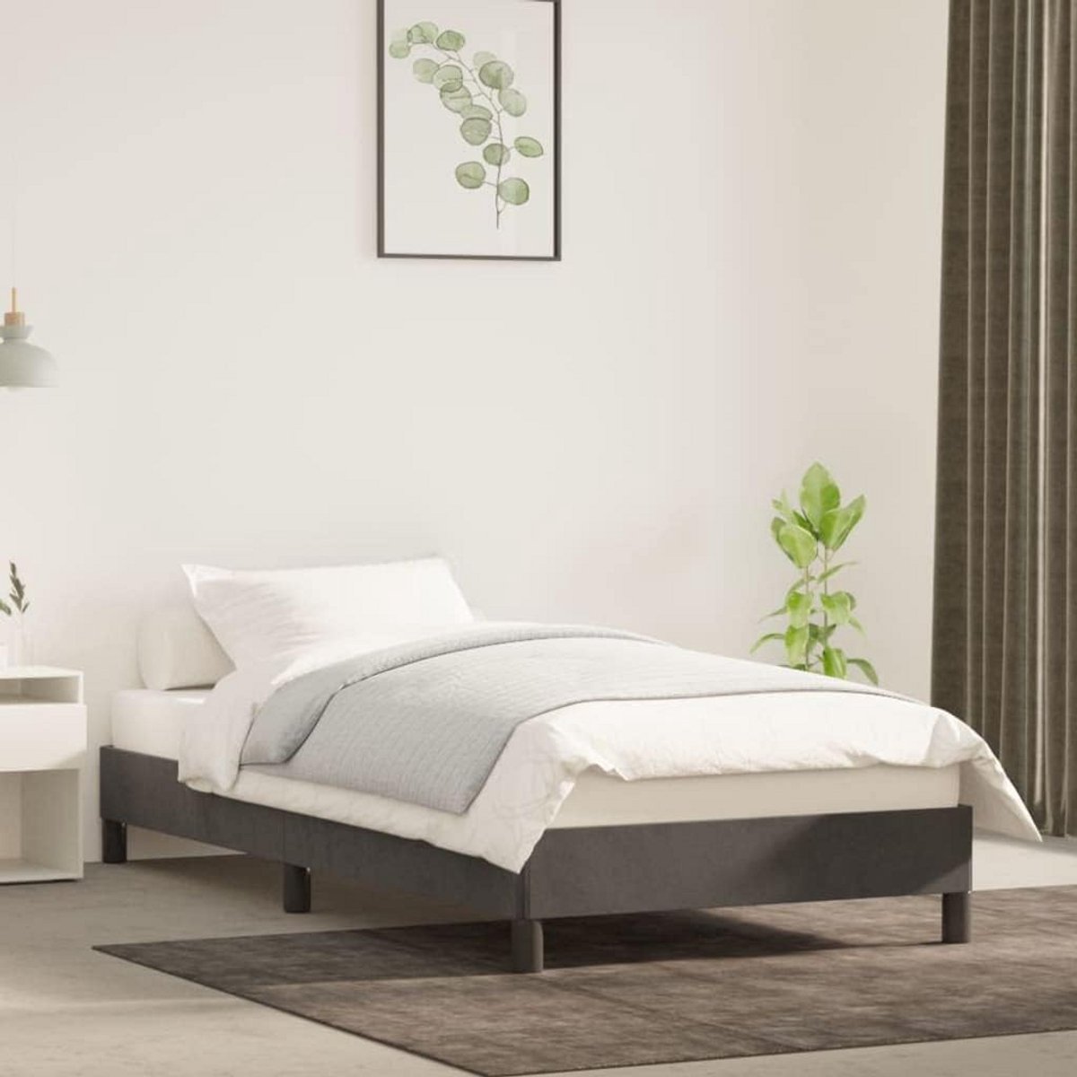 Gestoffeerd Eenpersoons Bedframe 90x190 cm - Donkergrijs Fluweel Ledikant