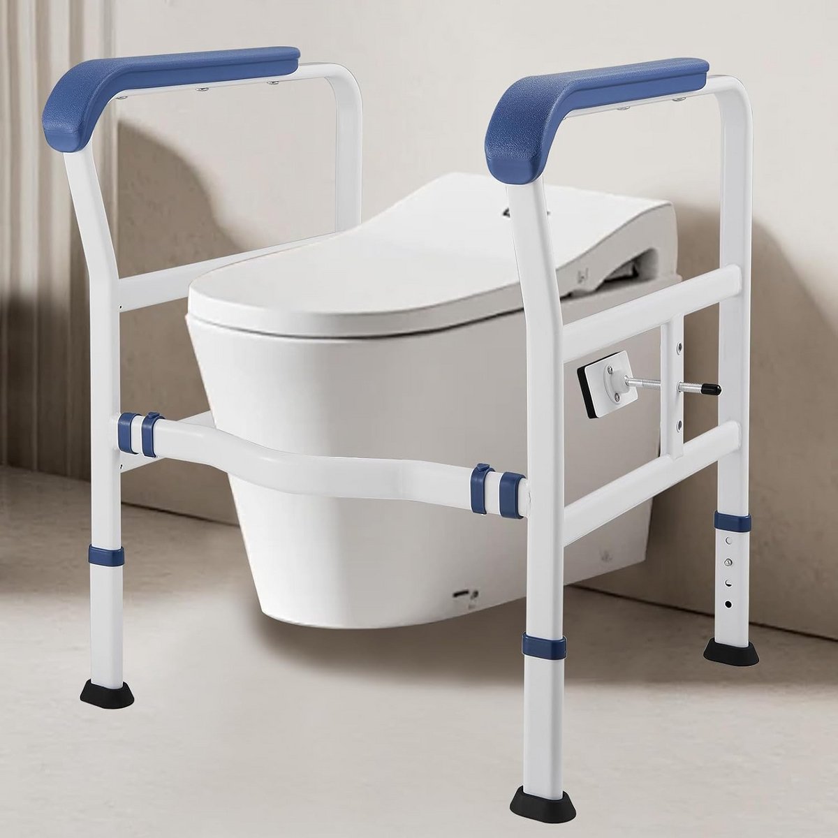 In hoogte Verstelbaar Toilet Steunframe - Vrijstaand Veiligheidsframe met Armleuningen voor Ouderen en Minder Mobielen