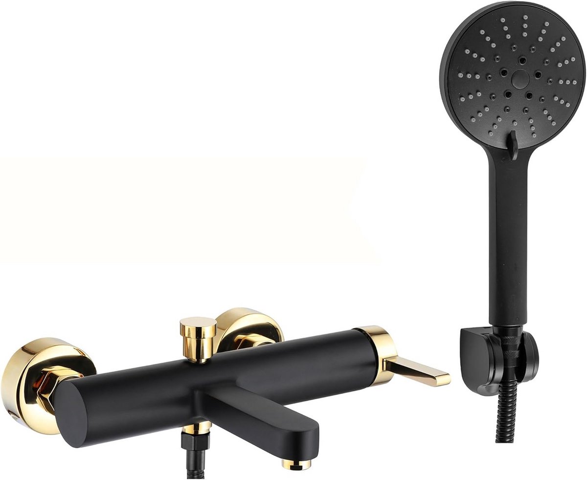 Luxe Wandbadkraan Zwart Goud Mengkraan met Handdouche