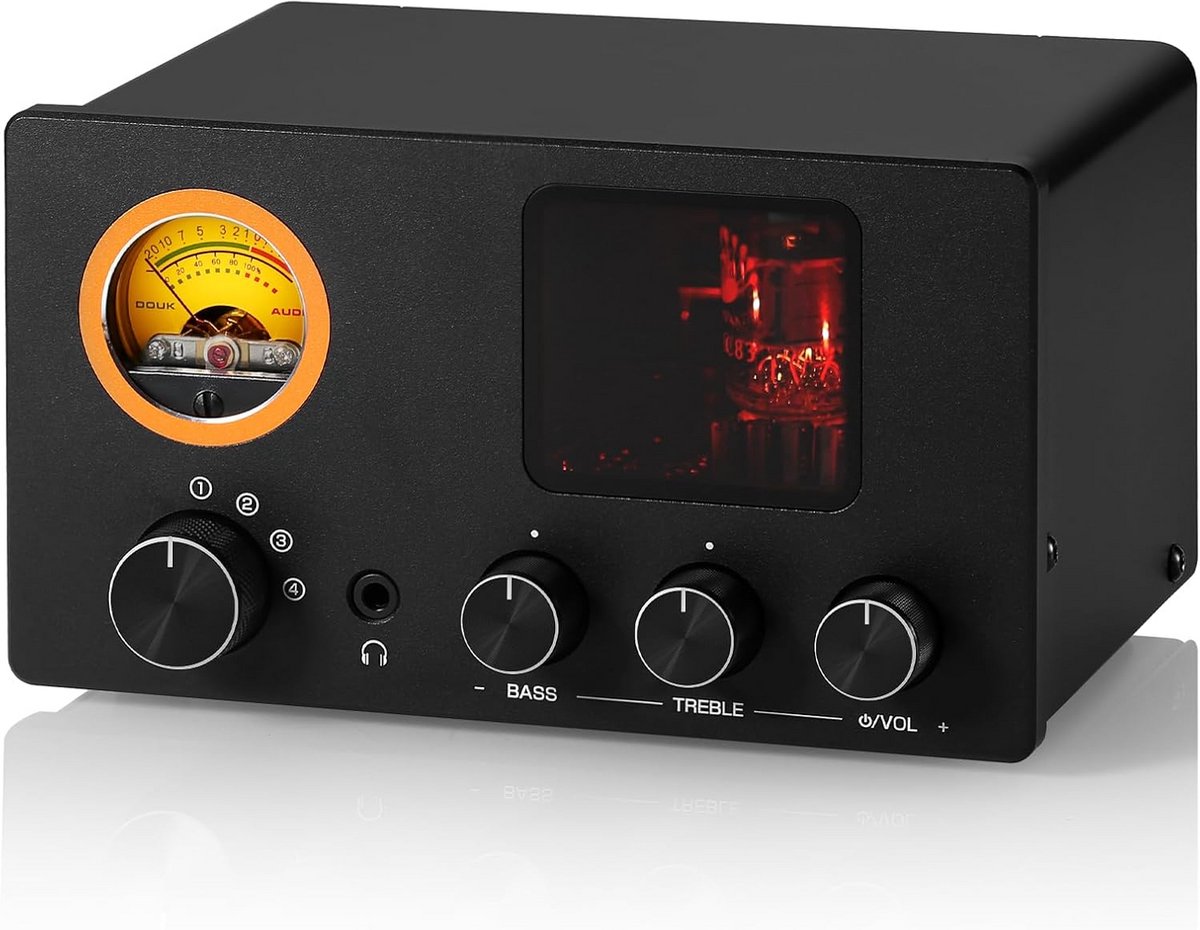 Buisvoorversterker met Headphone Amp en VU-meter: 4-weg Cinch Keuzeschakelaar