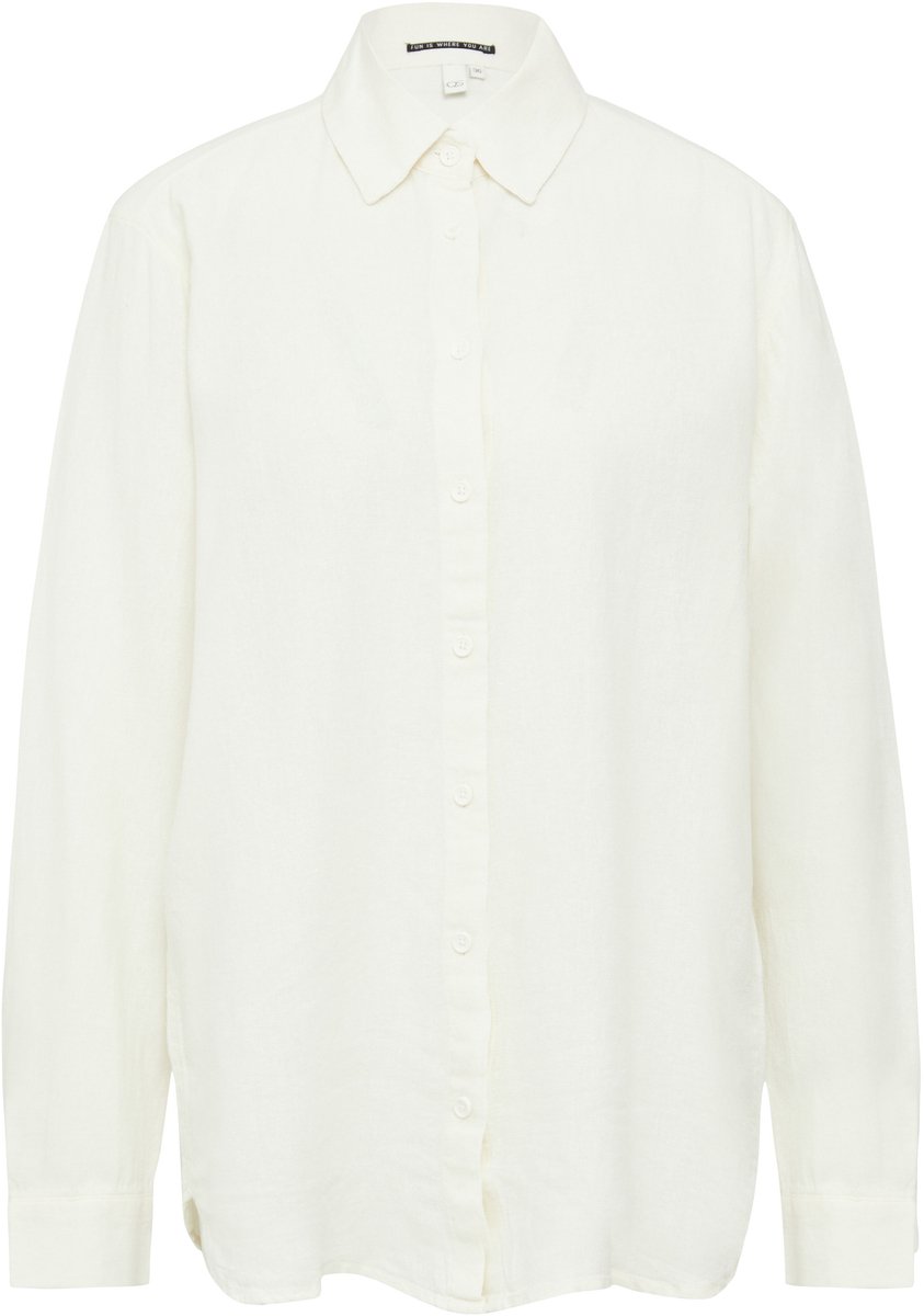 Lange overhemdblouse van viscose/linnenmix