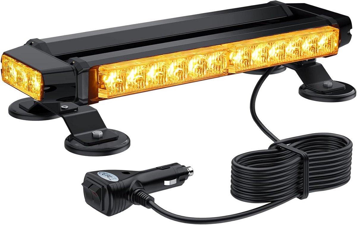 Amber Noodverlichting Dakbalk met 30 LED's en Magnetische Basis - 30W Stroboscoop Waarschuwingslicht voor 12V/24V Voertuigen