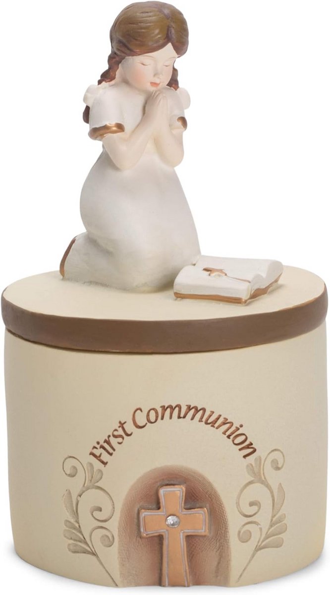 Gedenkdoos Eerste Communie voor Meisjes - Hartvormig Souvenirdoosje met Kruis en Tekst