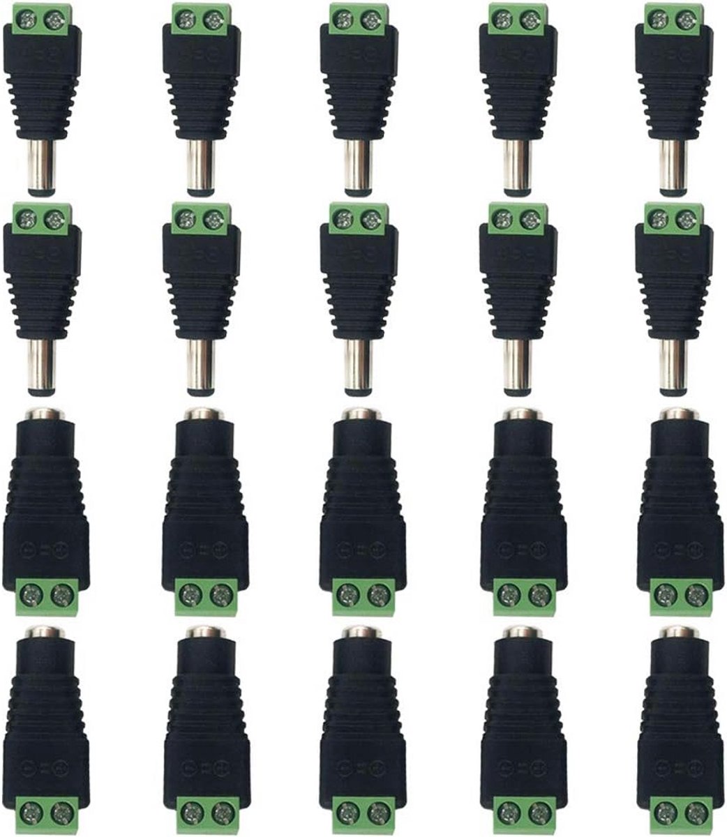 10 Paar DC Stroomaansluiting Adapters 5.5mm x 2.1mm Mannelijk en Vrouwelijk voor LED en CCTV