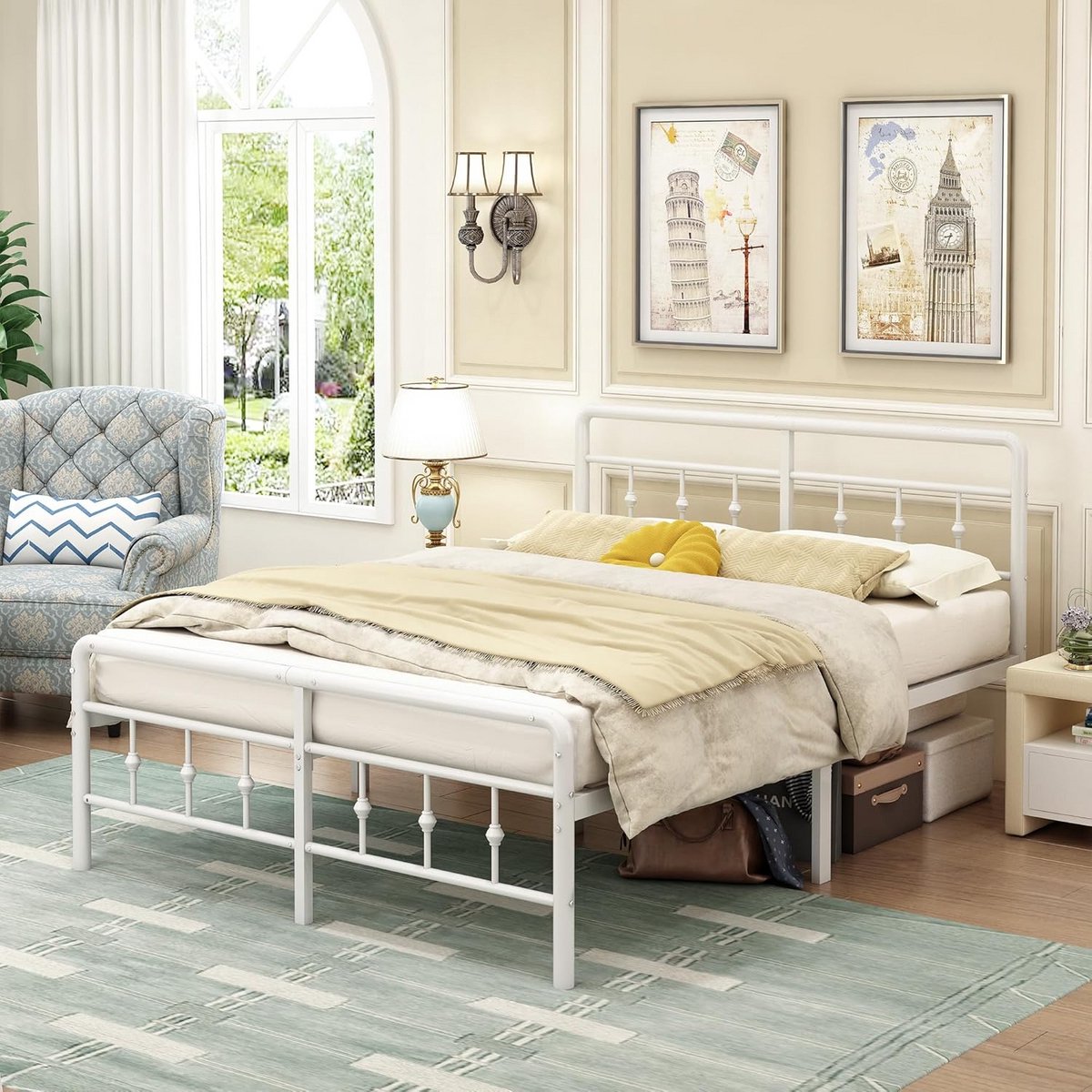 Metalen Bedframe met Hoofdeinde en Voetenbord 135x190 cm Hoog Stevig en Geluidsvrij