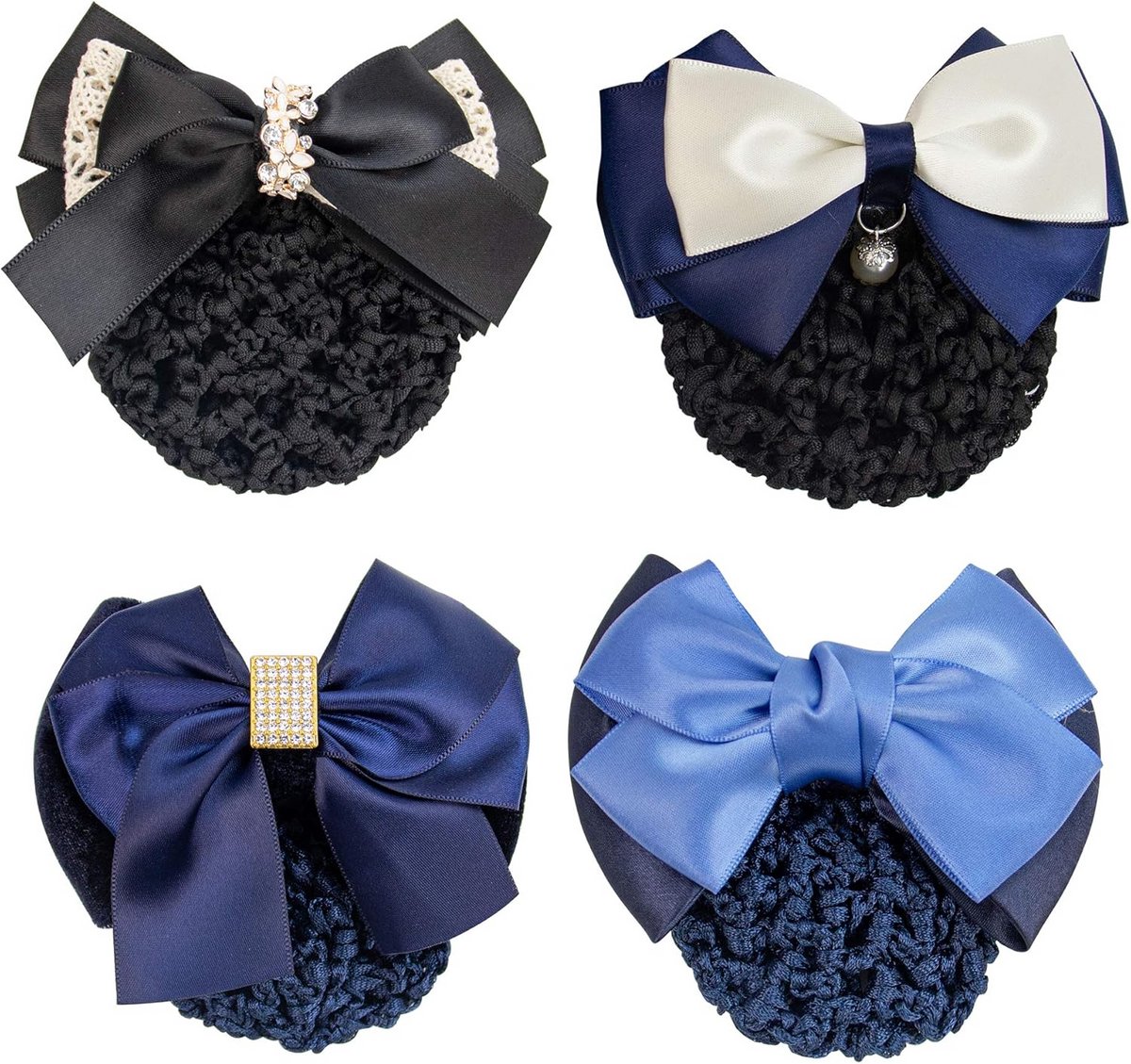 Set van 4 Satijnen Haaraccessoires met Strik en Net voor Hoofdbon